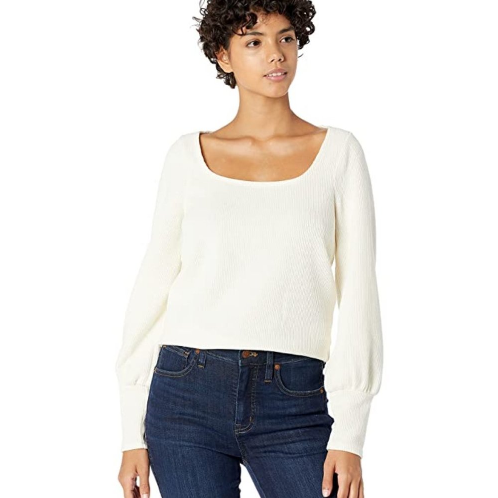 MADEWELL Ottoman Rib Square Neck Top Ivory {NN35}